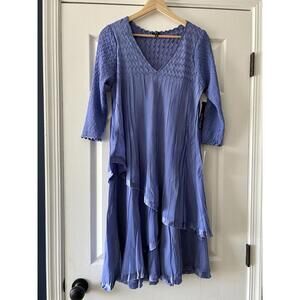 Komarov Layered Fregatta Blue Dusk 3/4 Sleeve Chiffon & Charmeuse  Dress Medium